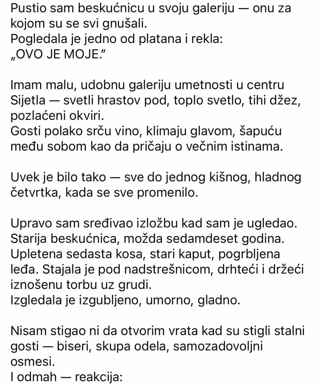 Pustio sam beskućnicu u moju galeriju, koju su većina ljudi ignorisali. Prišla je jednoj od slika i tiho rekla: „Ovo je moje.“ - featured image Pustio sam beskućnicu u moju galeriju, koju su većina ljudi ignorisali. Prišla je jednoj od slika i tiho rekla: „Ovo je moje.“ - featured image