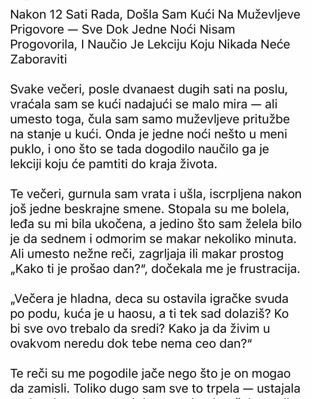 Kada je strpljenje puklo: Žena koja je posle 12 sati rada naučila muža lekciju koju nikada neće zaboraviti - featured image
