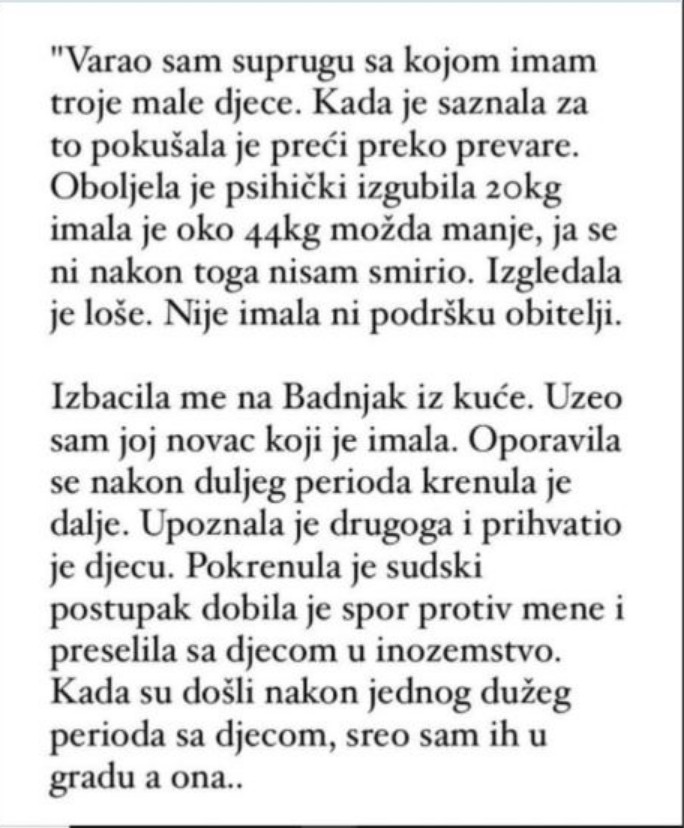 “Varao sam suprugu sa kojom imam troje djece a ona je pokusavala preci preko toga pa se razbolila…” - featured image “Varao sam suprugu sa kojom imam troje djece a ona je pokusavala preci preko toga pa se razbolila…” - featured image