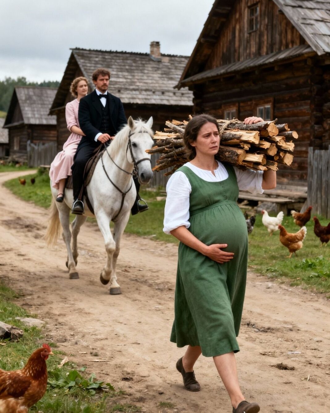 Farmer je jahao sa svojom djevojkom… i ukočio se kada je vidio svoju trudnu bivšu ženu kako nosi drva za ogrjev… - featured image