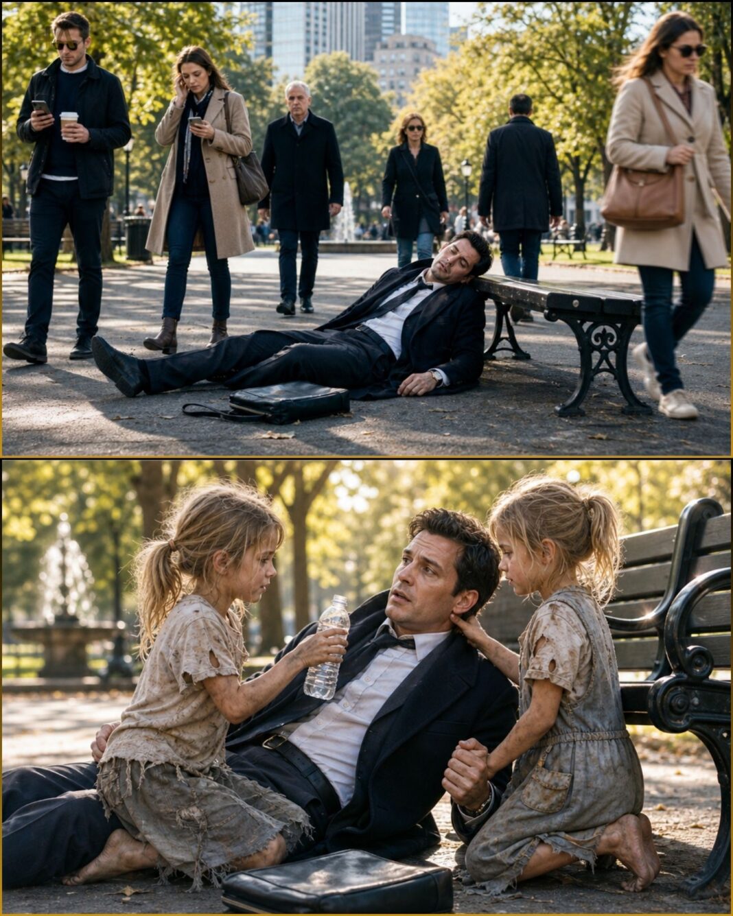 MILIJARDER SE SRUŠIO U PARKU, ALI SVI SU SAMO PROLAZILI POKRAJ NJEGA… SVE DOK DVIJE GLADNE SESTRE BLIZANKE NISU DOTRČALE U POMOĆ I ZAMOLILE ZA NEMOGUĆU USLUGU… A ONO ŠTO SE DOGODILO SLJEDEĆE, ZAUVIJEK IM JE PROMIJENILO ŽIVOTE - featured image