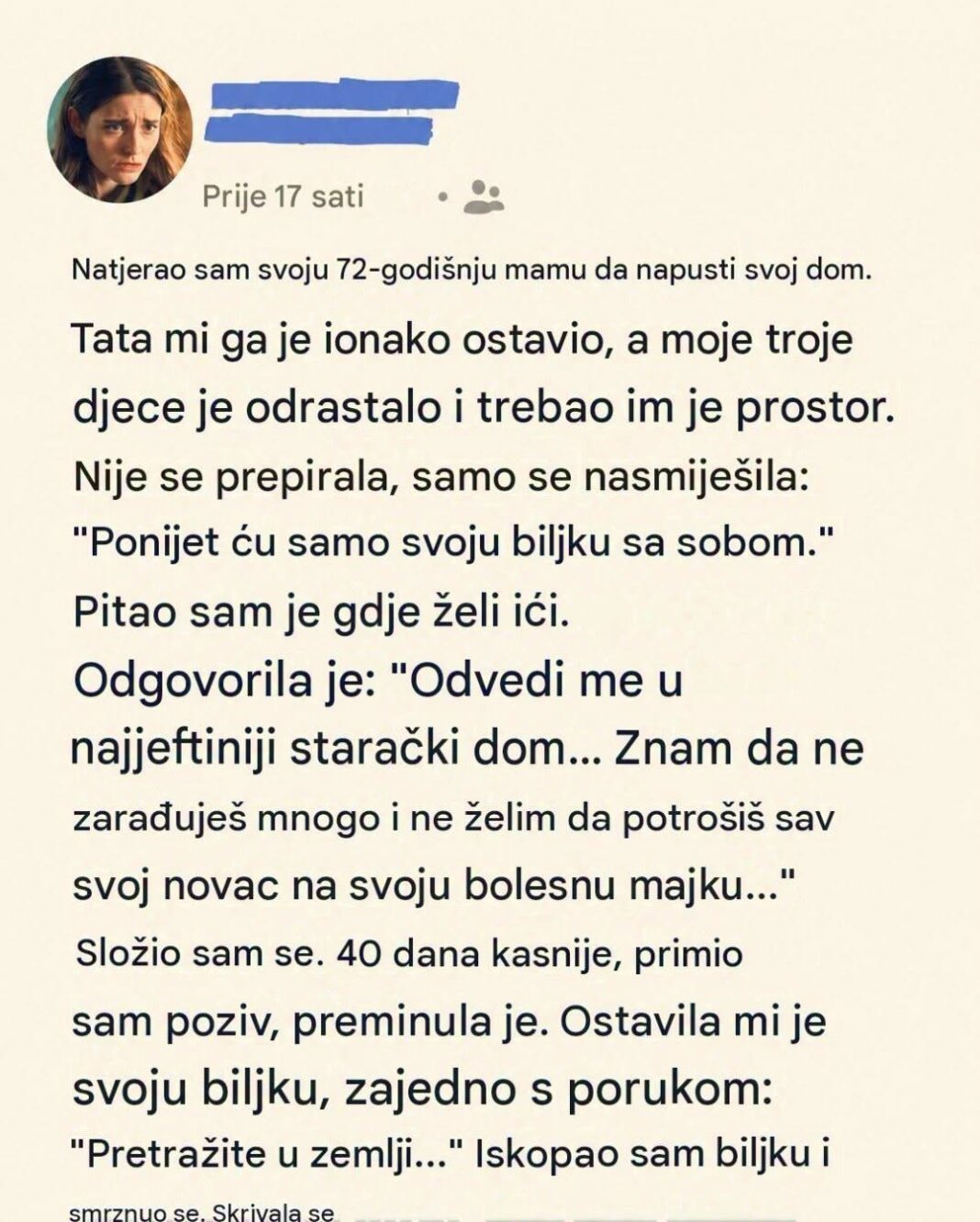 Izbacio je majku iz kuće sa 72 godine, a onda je u njenoj biljci pronašao posljednju poruku ljubavi - featured image Izbacio je majku iz kuće sa 72 godine, a onda je u njenoj biljci pronašao posljednju poruku ljubavi - featured image