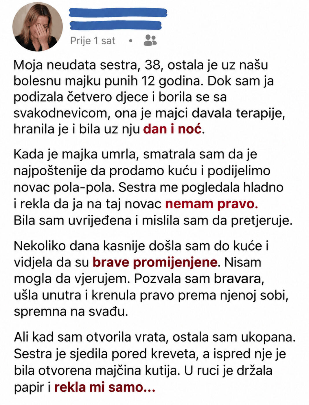 Moja neudata sestra, 38, ostala je u našu bolesnu majku punih 12 godina. - featured image Moja neudata sestra, 38, ostala je u našu bolesnu majku punih 12 godina. - featured image